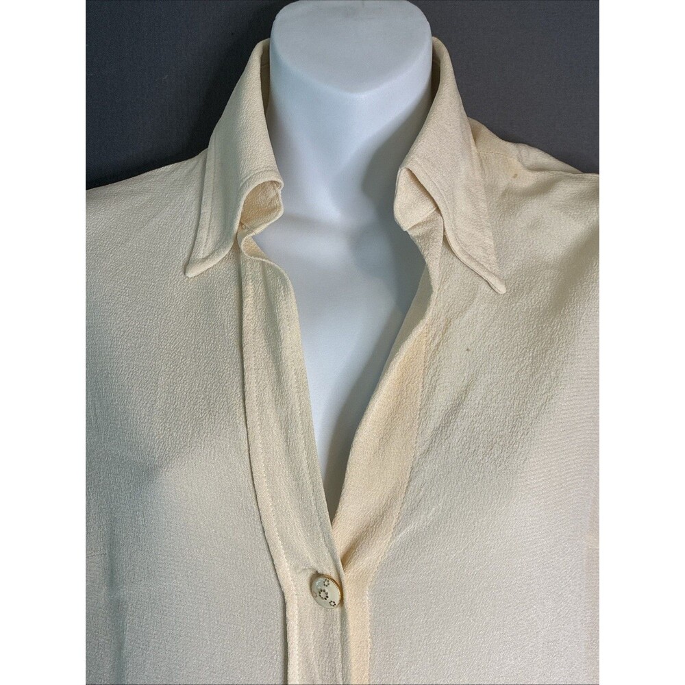 Trina Turk Long Sleeve Blouse Small? Ivory Statement Cuff Gold Buttons STAINS - Picture 5 of 16